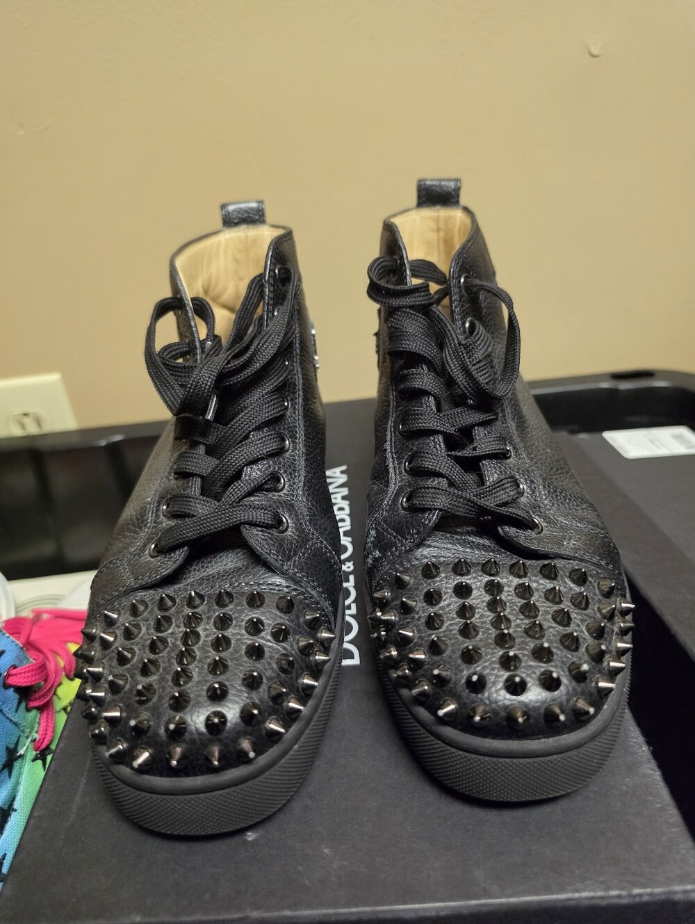 Louboutin Leather Black Studded High-Top Sneakers